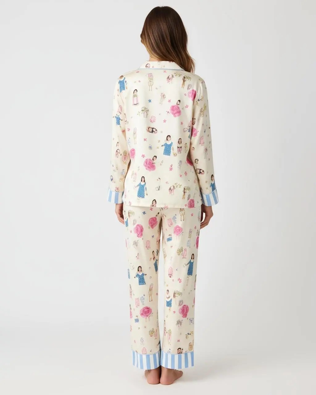 Vintage Doll Print Lapel Pajama Set OMFORT