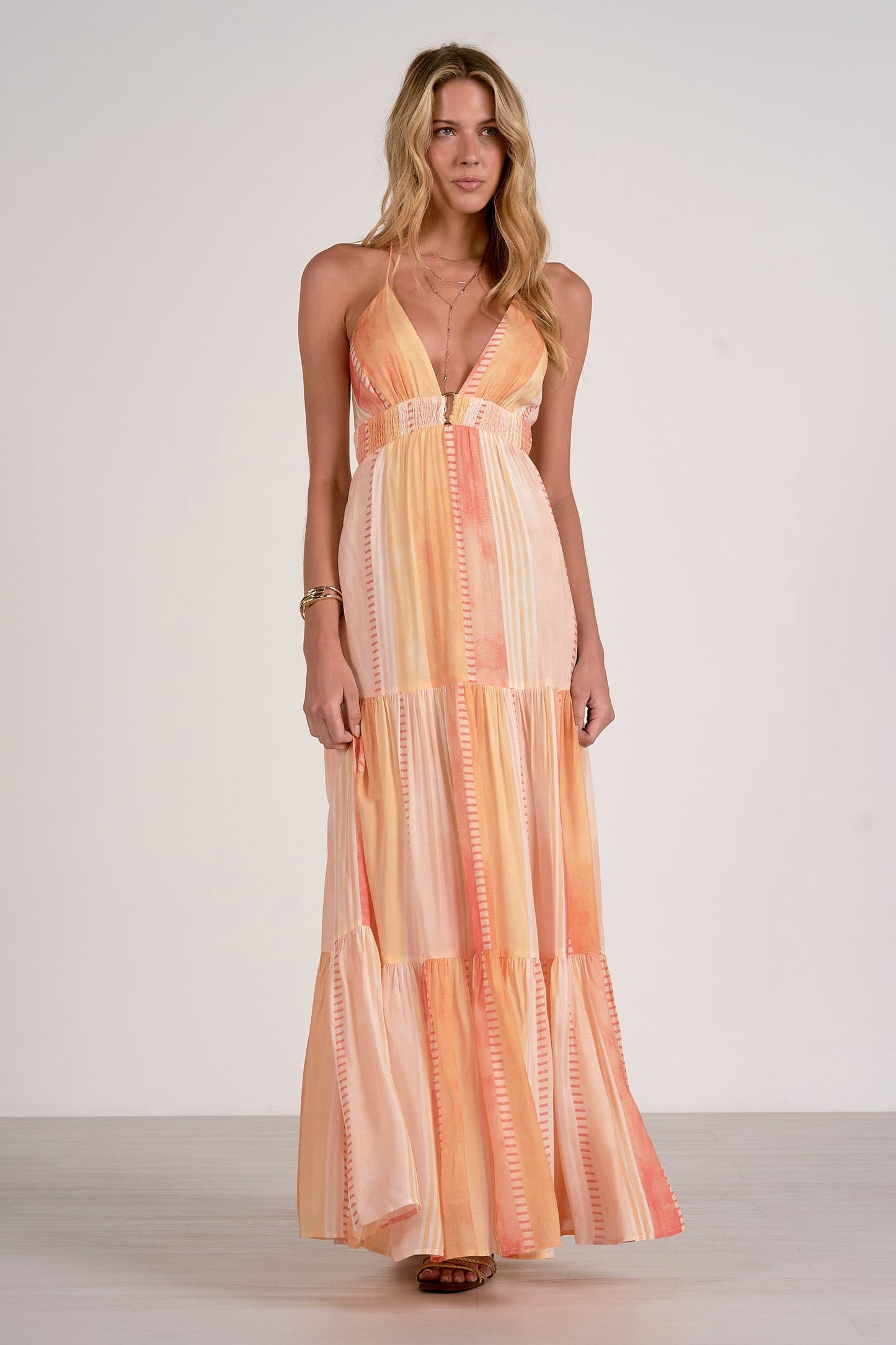Deep V Neck Stripe Maxi OMFORT
