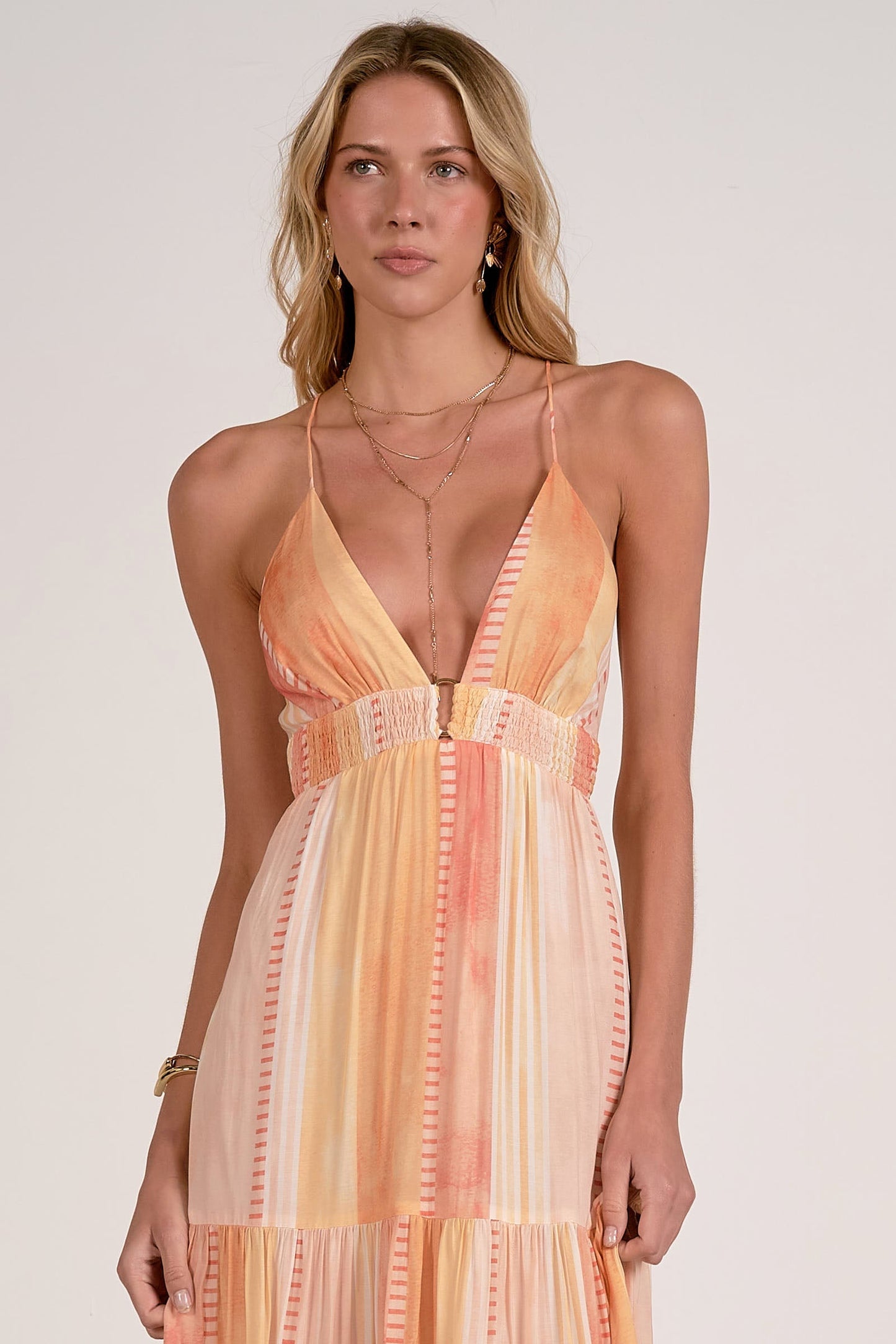 Deep V Neck Stripe Maxi OMFORT