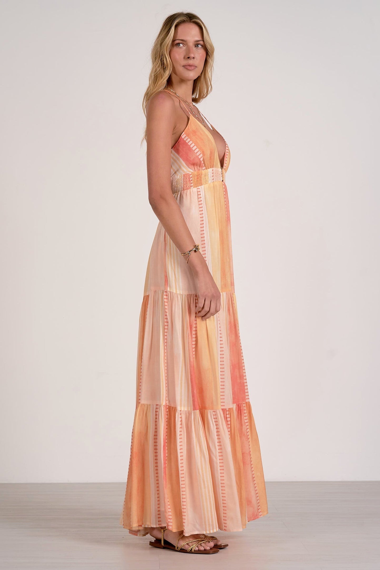 Deep V Neck Stripe Maxi OMFORT
