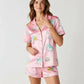 Dreamy Unicorn Print Pink Ice Silk Pajama Set OMFORT