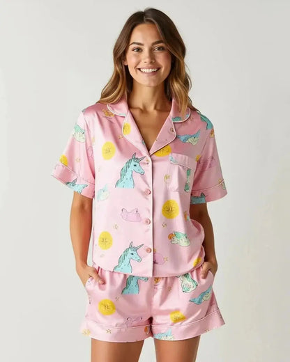 Fairy Tale Unicorn Series Ice Silk Pajama Set OMFORT