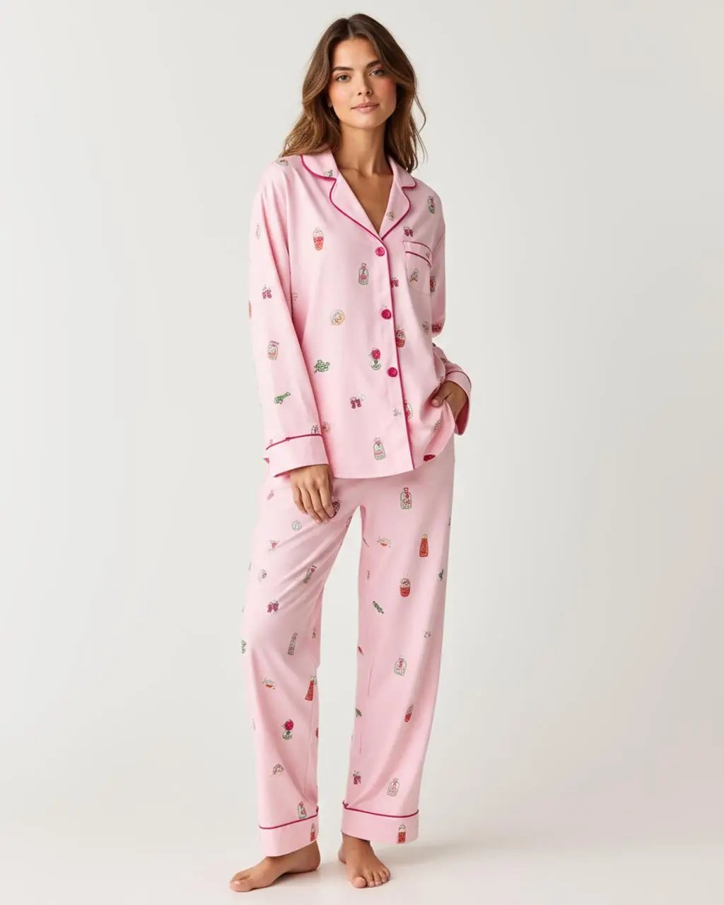 Funky Drink Bottle Print Lapel Pajama Set OMFORT