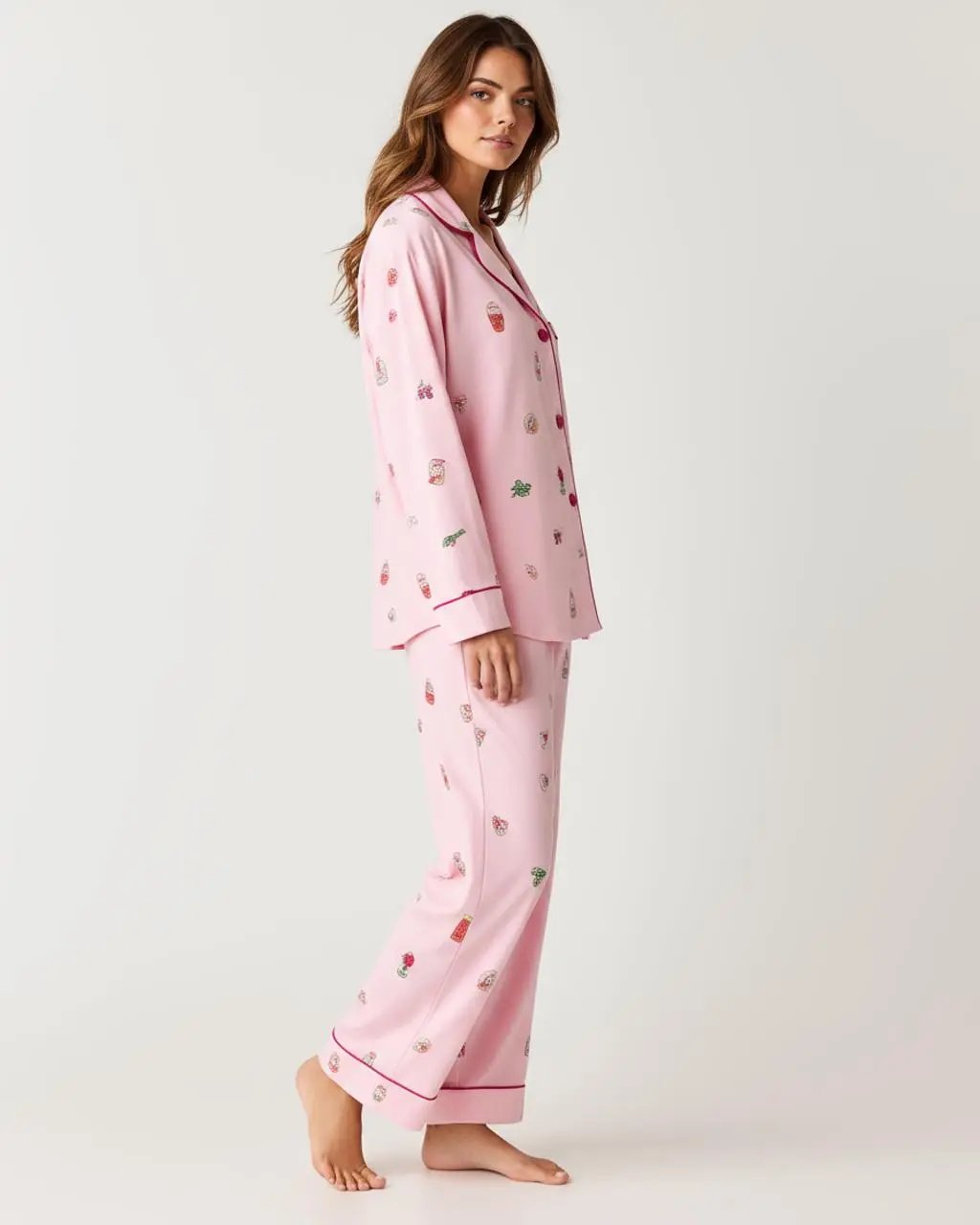 Funky Drink Bottle Print Lapel Pajama Set OMFORT