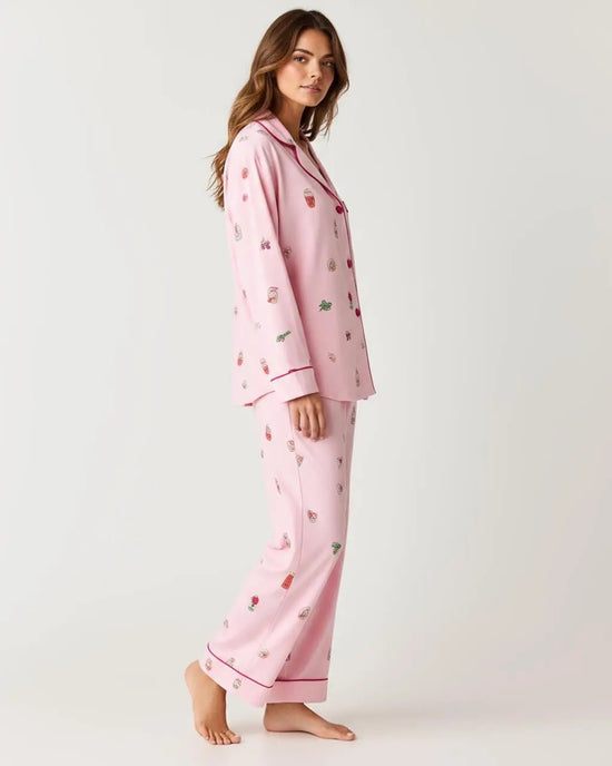 Funky Drink Bottle Print Lapel Pajama Set OMFORT