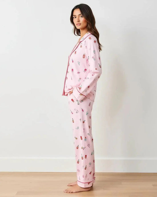 Funny Drink Pattern Lapel Pajama Set OMFORT