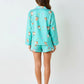 Mint Green Cute Animal Print Lapel Pajama Set OMFORT