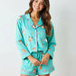 Mint Green Cute Animal Print Lapel Pajama Set OMFORT