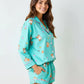 Mint Green Cute Animal Print Lapel Pajama Set OMFORT