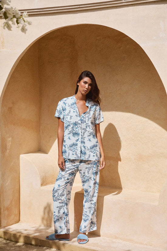 Maggie Pyjama Set - Long Pants - Summer Toile - Aegean Blue OMFORT