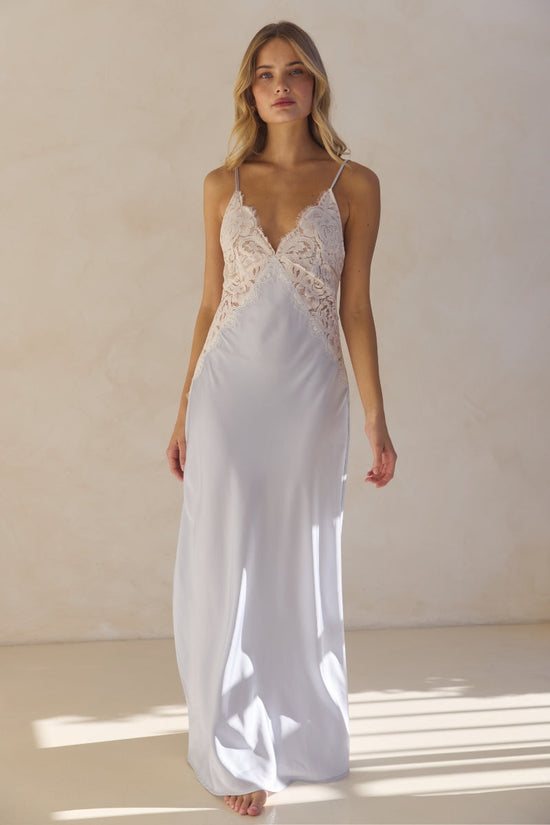 Peyton Long Lace Slip Dress  - Eggshell Blue mysite