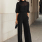 Black Chiffon Top And Wide Leg Pants Three Piece Set omfort