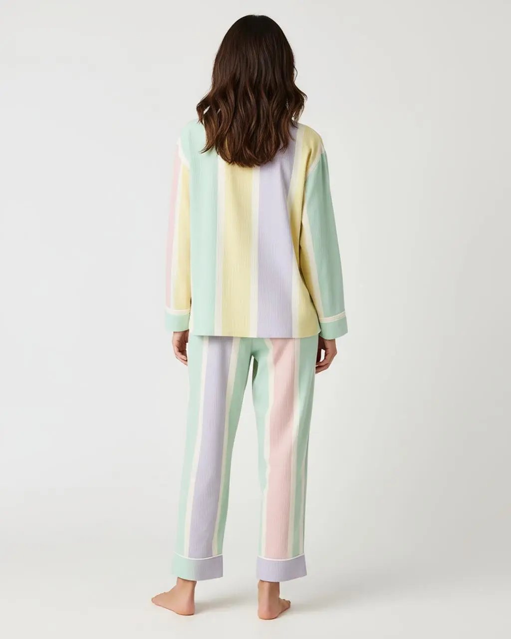 Striped Contrast-Color Long Pajama Set OMFORT