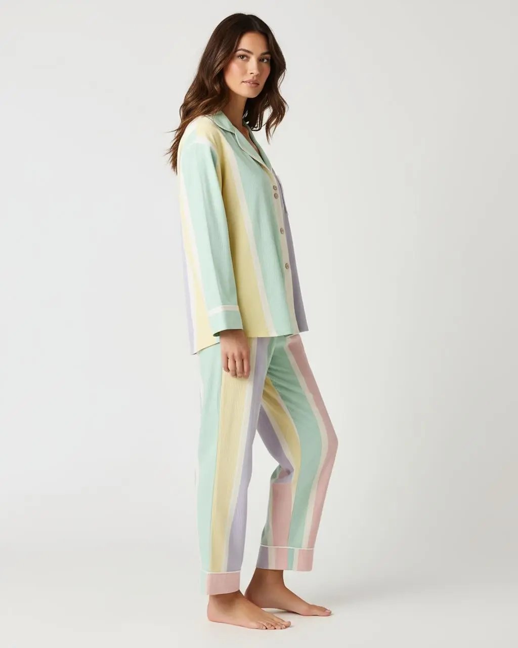Striped Contrast-Color Long Pajama Set OMFORT