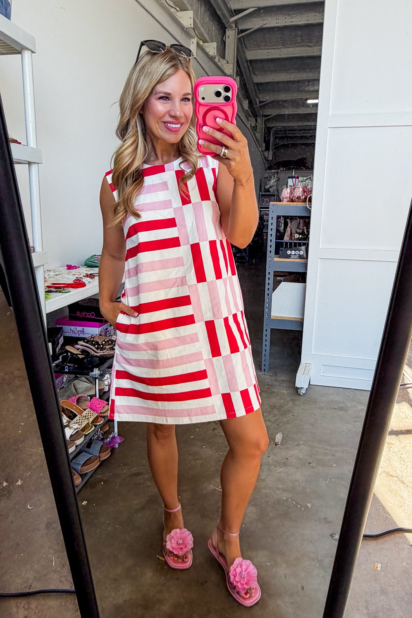 Fun Times Red & Pink Stripe Dress OMFORT