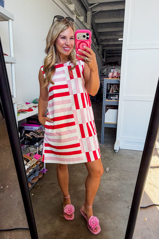 Fun Times Red & Pink Stripe Dress OMFORT