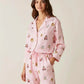 Fine Stripe Abstract Cute Print Lapel Tie-waist Pajama Set OMFORT