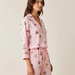 Fine Stripe Abstract Cute Print Lapel Tie-waist Pajama Set OMFORT