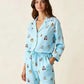 Fine Stripe Abstract Cute Print Lapel Tie-waist Pajama Set OMFORT