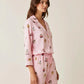 Fine Stripe Abstract Cute Print Lapel Tie-waist Pajama Set - OMFORT