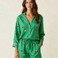 Fine Stripe Abstract Cute Print Lapel Tie-waist Pajama Set OMFORT