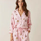 Fine Stripe Abstract Cute Print Lapel Tie-waist Pajama Set OMFORT