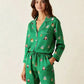 Fine Stripe Abstract Cute Print Lapel Tie-waist Pajama Set OMFORT