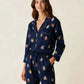 Fine Stripe Abstract Cute Print Lapel Tie-waist Pajama Set OMFORT