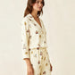 Fine Stripe Abstract Cute Print Lapel Tie-waist Pajama Set OMFORT