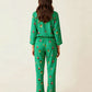 Fine Stripe Abstract Cute Print Lapel Tie-waist Pajama Set OMFORT