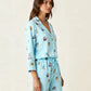 Fine Stripe Abstract Cute Print Lapel Tie-waist Pajama Set OMFORT