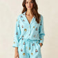 Fine Stripe Abstract Cute Print Lapel Tie-waist Pajama Set OMFORT