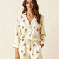 Fine Stripe Abstract Cute Print Lapel Tie-waist Pajama Set OMFORT
