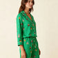 Fine Stripe Abstract Cute Print Lapel Tie-waist Pajama Set OMFORT