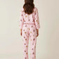 Fine Stripe Abstract Cute Print Lapel Tie-waist Pajama Set OMFORT