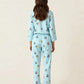 Fine Stripe Abstract Cute Print Lapel Tie-waist Pajama Set OMFORT