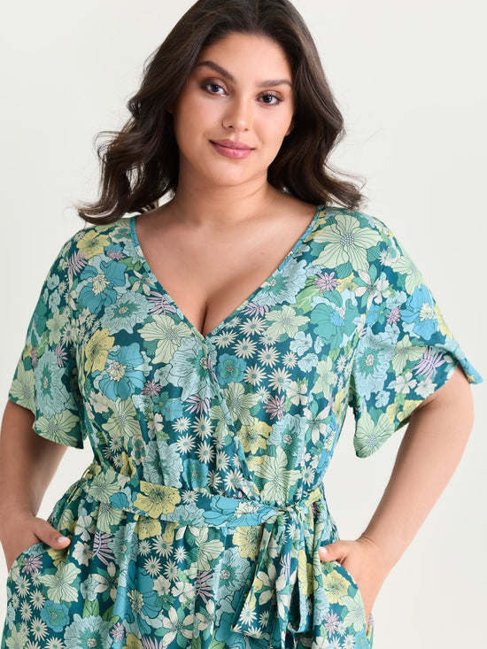 Floral Print Waist-Tie Romper OMFORT