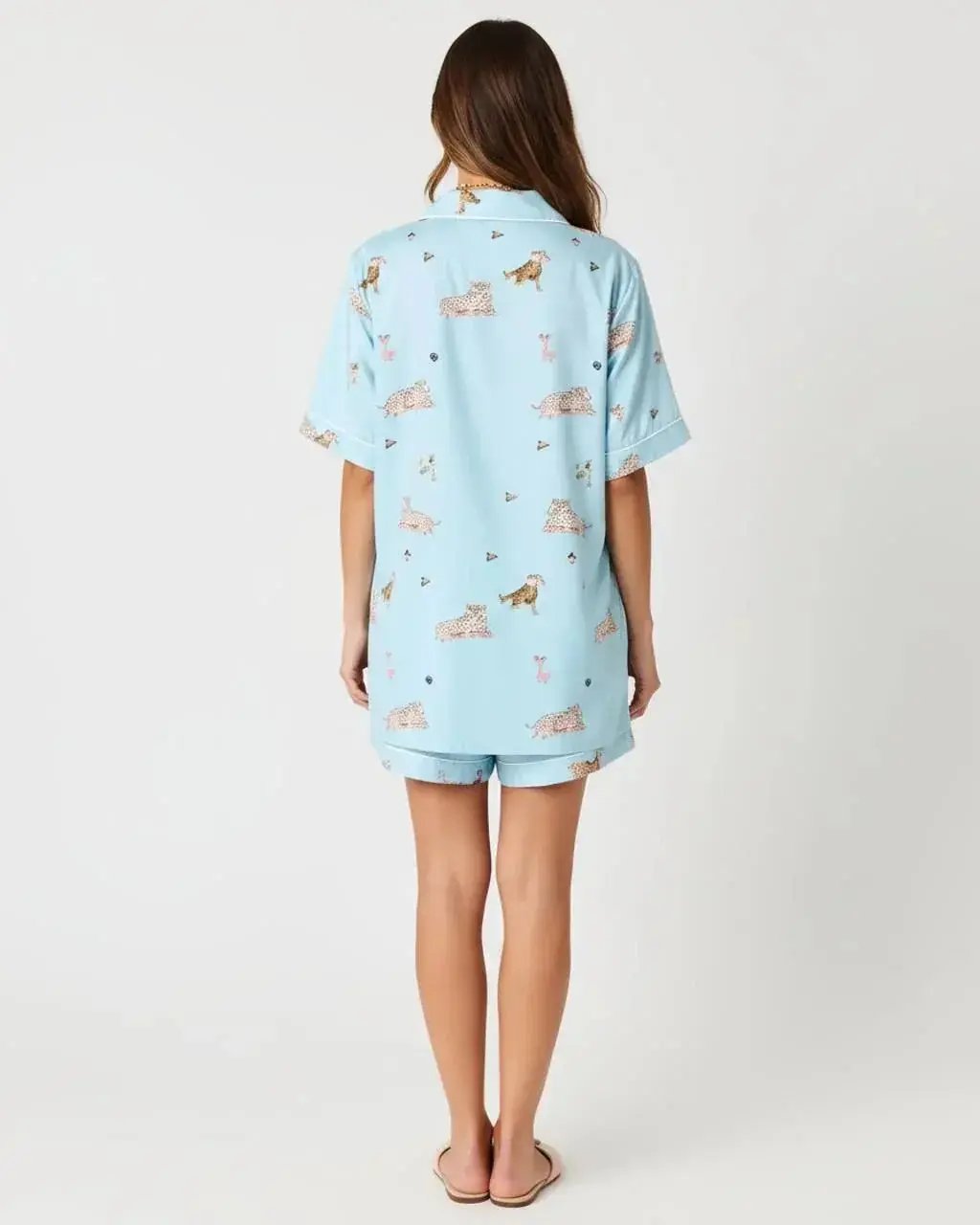 Lapel Leopard Print Shirt Dress Pajama Set OMFORT