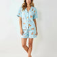 Fresh Light Blue Cat Print Pajama Set OMFORT