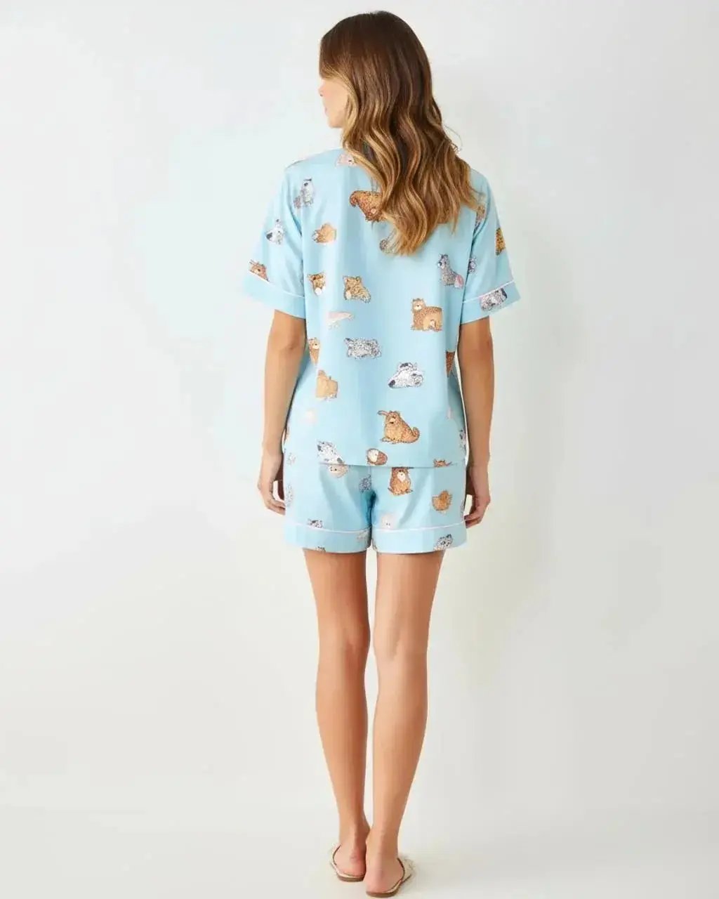 Fresh Light Blue Cat Print Pajama Set OMFORT