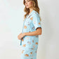 Fresh Light Blue Cat Print Pajama Set OMFORT