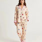 Pink Cartoon Print Stripe Trim Pajamas OMFORT