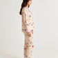 Pink Cartoon Print Stripe Trim Pajamas OMFORT