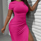 Fashion Draped High Side Split Thigh Bodycon Dress OMFORT