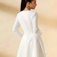 Gold Button Pleated Peplum-Hem Blazer Dress SOLACE