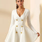 Gold Button Pleated Peplum-Hem Blazer Dress SOLACE