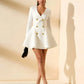 Gold Button Pleated Peplum-Hem Blazer Dress SOLACE