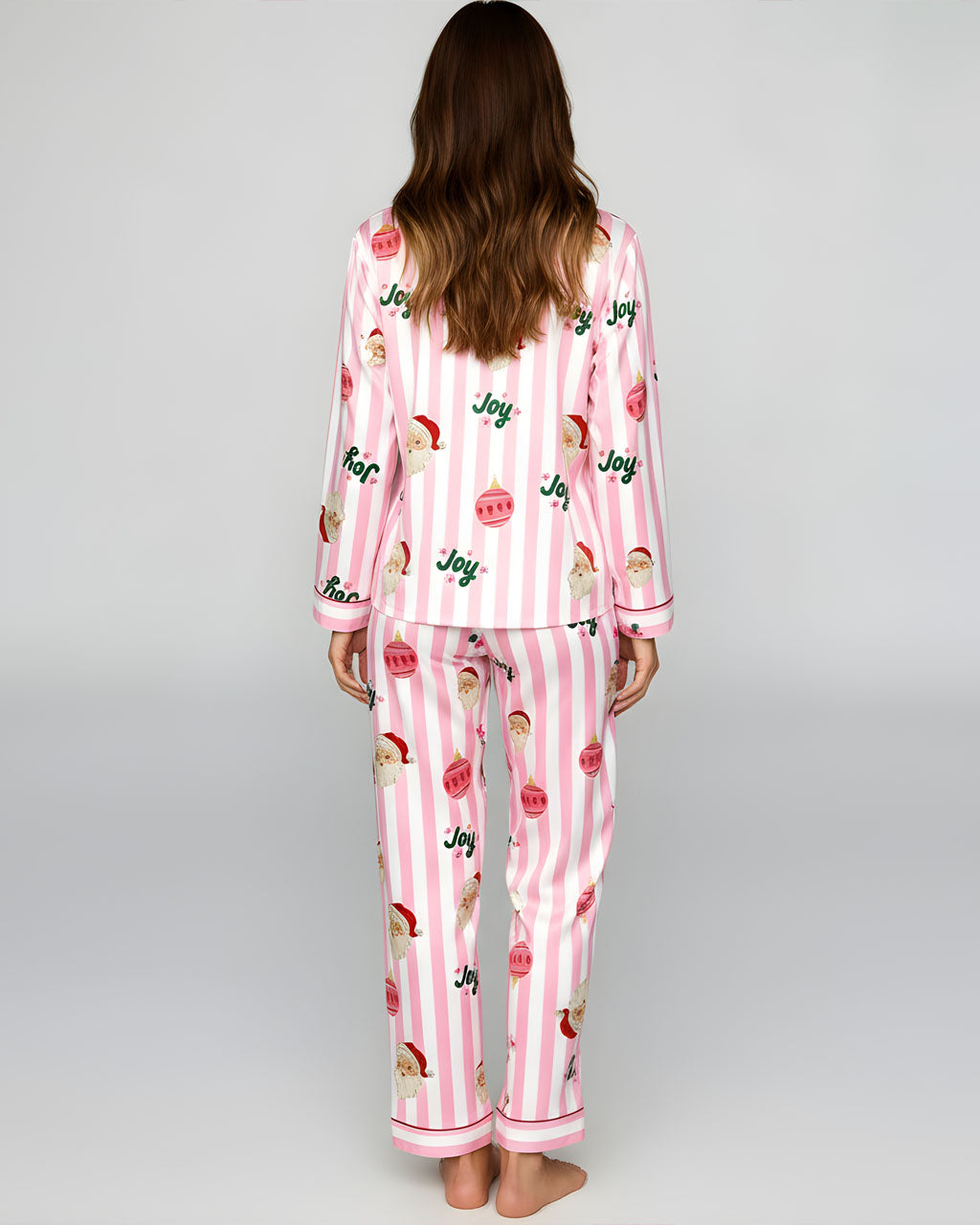 Christmas Santa Stripe Print Pajama Set OMFORT