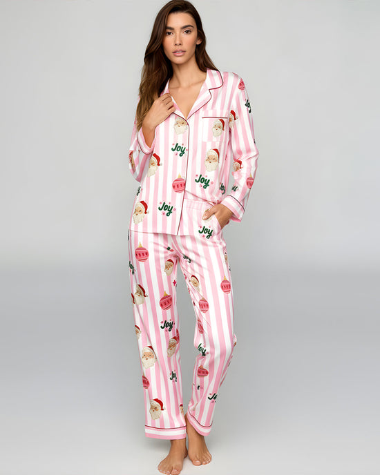 Christmas Santa Stripe Print Pajama Set OMFORT