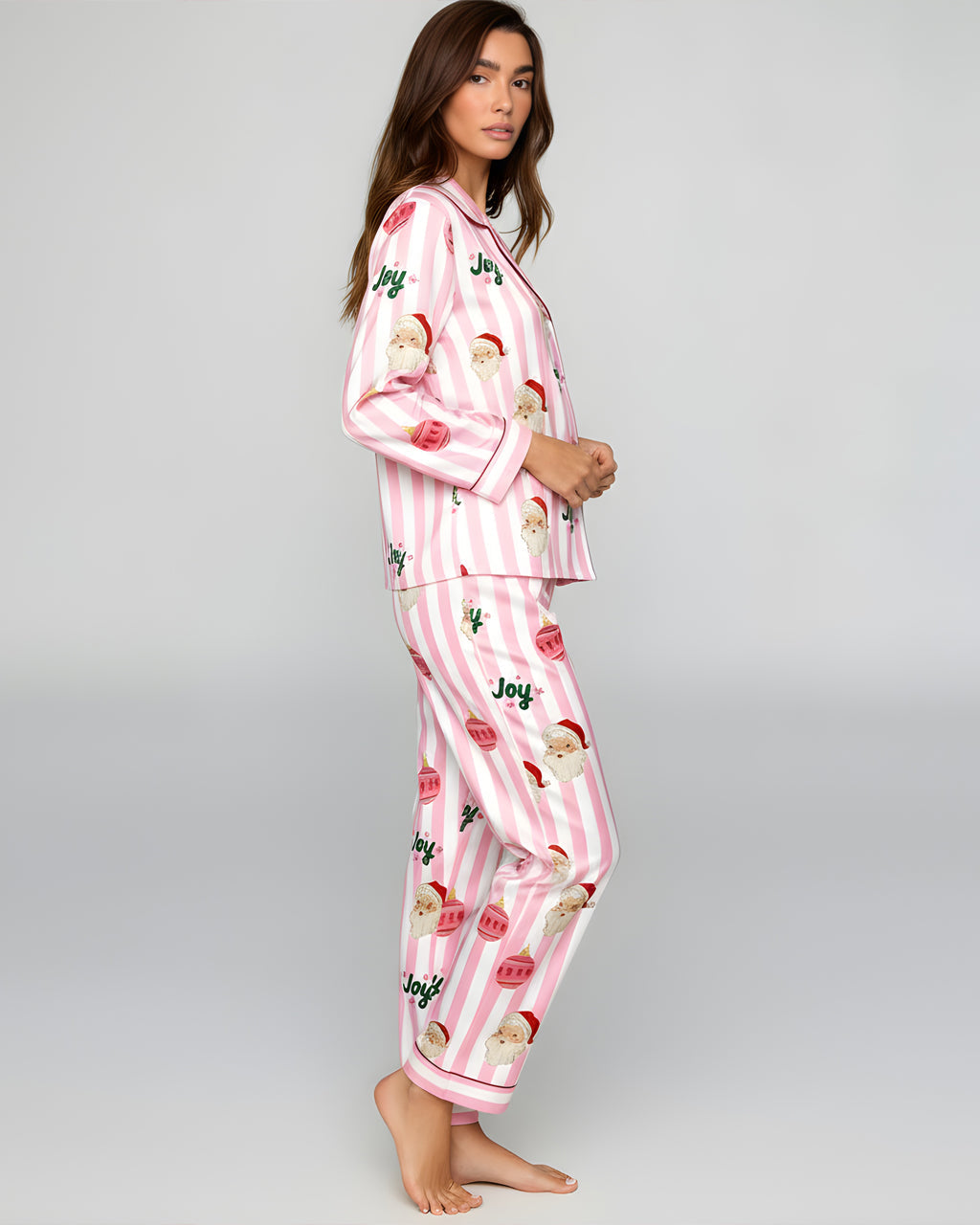 Christmas Santa Stripe Print Pajama Set OMFORT
